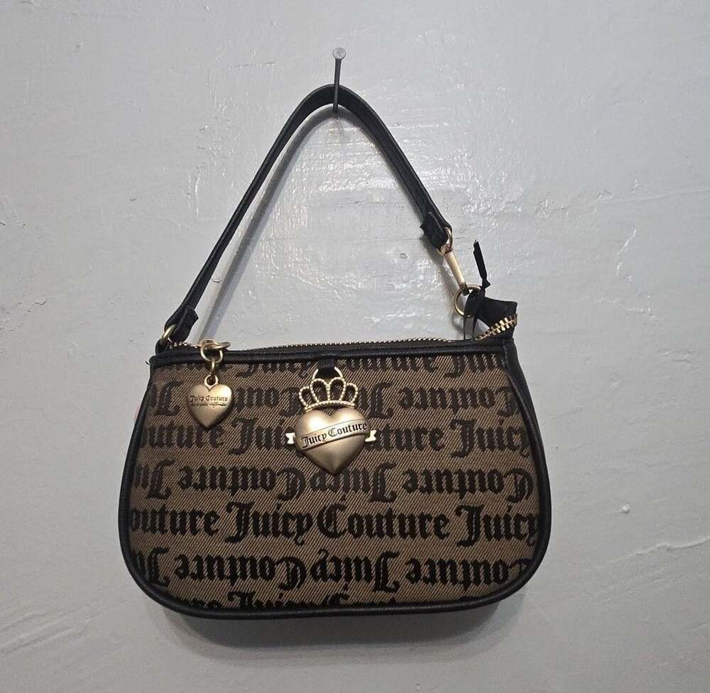 Juicy Couture Jacquard Shoulder Bag Brown Logo Y2K Mini Purse